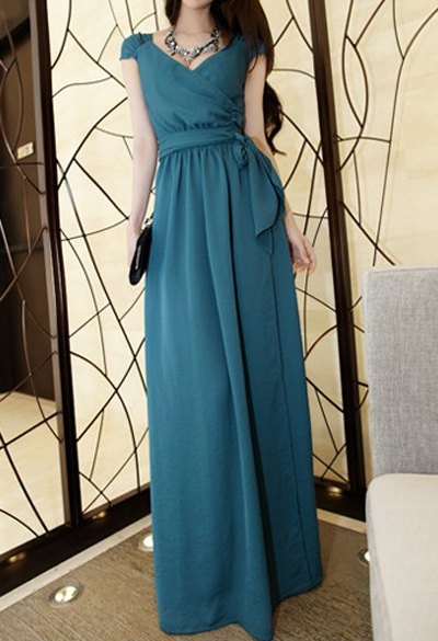 Solid Color Casual V-Neck Front Slit Sleeveless Maxi Dress For Women