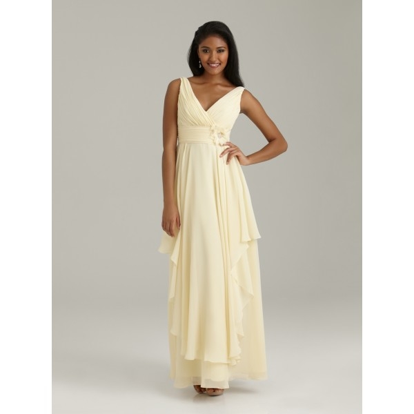 Spaghetti strap Sheath Ruching Flower Floor Length Bridesmaid Dresses