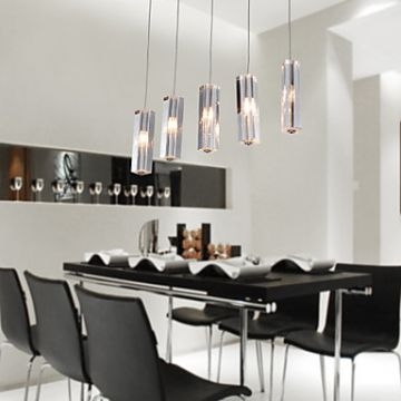 Stainless Steel 5-Light Mini Bar Pendant Light with K9 Crystal ball Drop