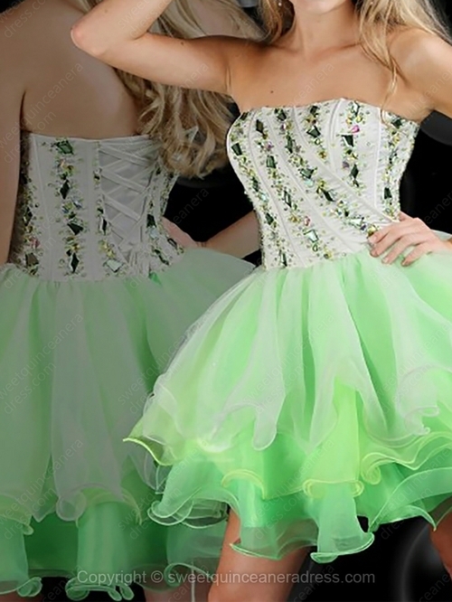 Strapless A-line Organza Short/Mini Crystal Detailing Sweet Sixteen Dresses 