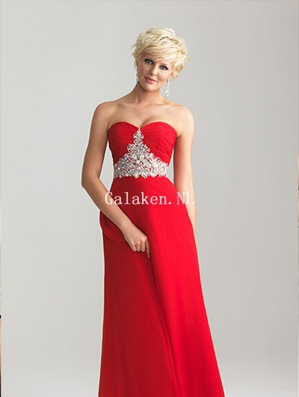 Strapless Rood Chiffon Beading Taille Vloer Lengte Galajurken