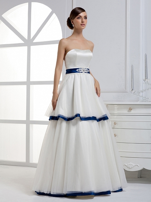 Strapless Satin & Tulle Empire Princess Floor Length Wedding Dress