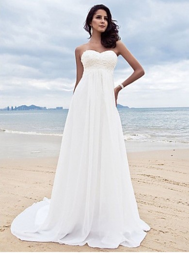 Strapless Sweetheart Chiffon Destination Wedding Dress