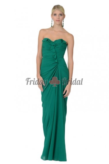 Strapless Sweetheart Neckline Ruching Evening Gown With Ruffled Trim