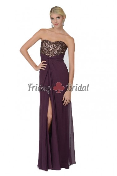 Strapless Sweetheart Sequin Bodice Long Prom Dress With Modern Twist Front