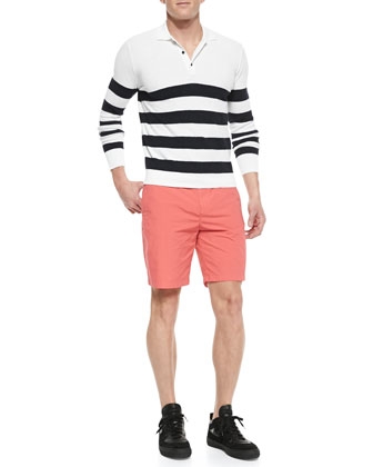 Burberry Striped Long-Sleeve Polo Shirt