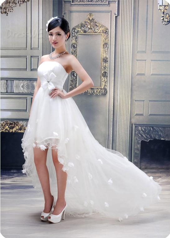Stunning Ball Gown Strapless Flowers High-low Wedding Dress