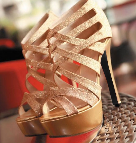 Stylish Coppy Leather Cut-Outs High Heel Platform Sandals