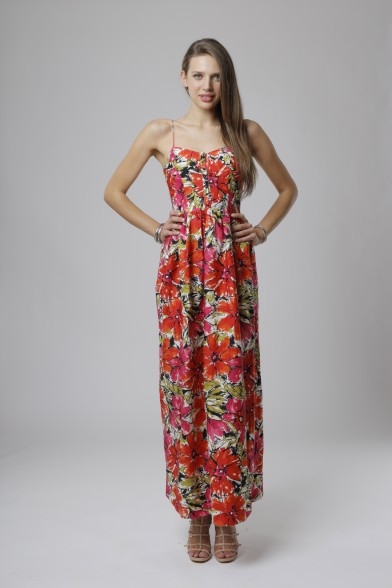 SULLIVAN DRESS - BIG FLOWER CORAL/FUCHSIA