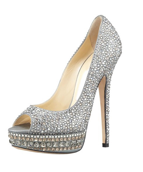 Summer Silver High Heels leather Peep Toe Women Pumps with Beading
