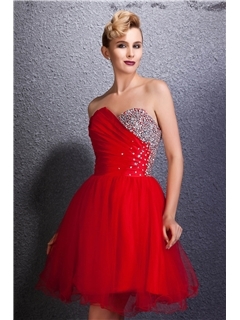 Sweet Elegant Beading Strapless Lace-Up Homecoming Dress