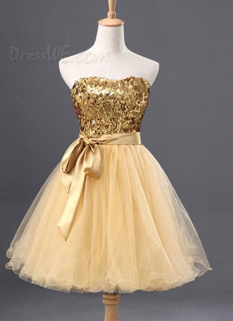Sweet Strapless Sequins A-Line Short Cocktail Dress