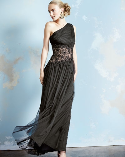 Tadashi Shoji  One-Shoulder Lace Inset Gown