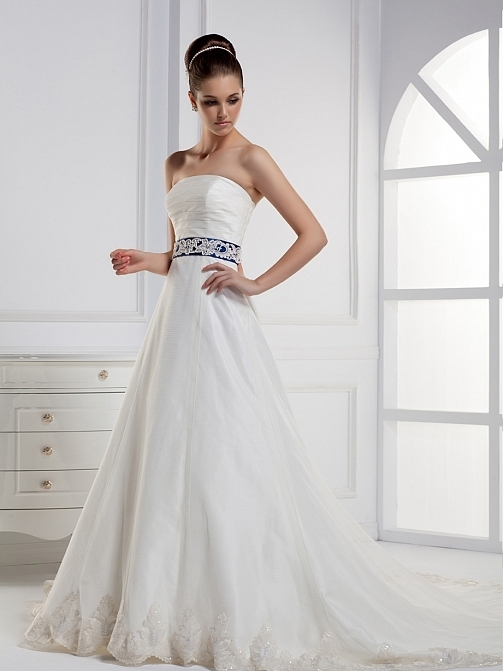 Taffeta Princess Strapless Natural Waist Sleeveless Chapel Train Bridal Gowns
