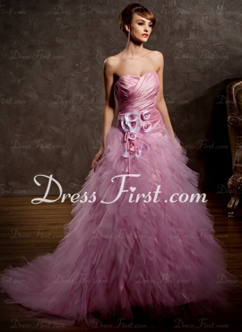 Taffeta Tulle Wedding Dress With Ruffle Flower(s)