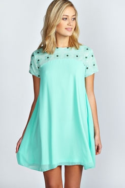 Talia Flower Sequin Panel Chiffon Swing Dress