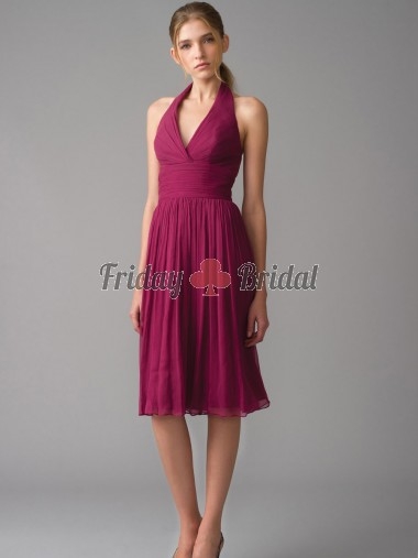 The passionate magente chiffon A-line knee-length bridesmaid dress evening dress
