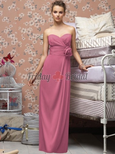 The strapless sweetheart neck rose chiffon floor-length bridesmaid dress cocktail dress