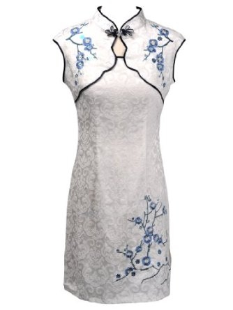 Topwedding Pure Cotton Short Cheongsam with Plum Embroidery