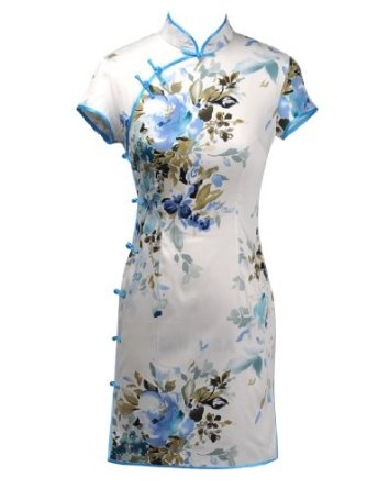 Topwedding Silk Mini Cheongsam Dress with Flower Pattern