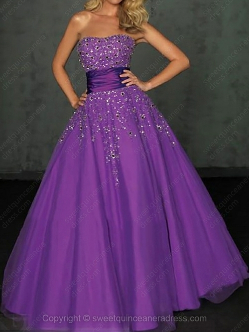 trapless Ball Gown Satin Tulle Floor-length Beading Quinceanera Dresses 