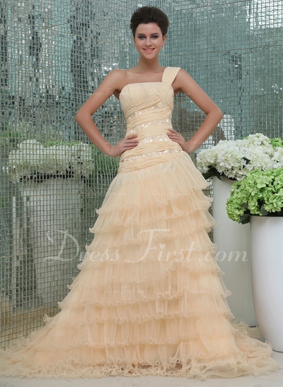 Trompet/Havfrue Sweetheart te-lengde Organza Ballkjole med Perlebesydd