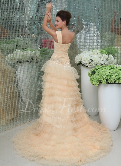 Trompet/Havfrue Sweetheart te-lengde Organza Ballkjole med Perlebesydd - Image 2