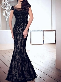 Trumpet/Mermaid Bateau Lace Floor-length Beading Prom Dresses