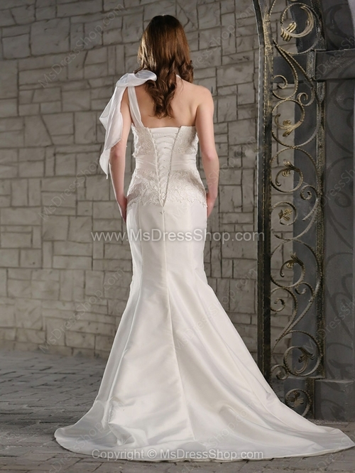 Trumpet/Mermaid One Shoulder Taffeta Court Train Lace Wedding Dresses - Image 2