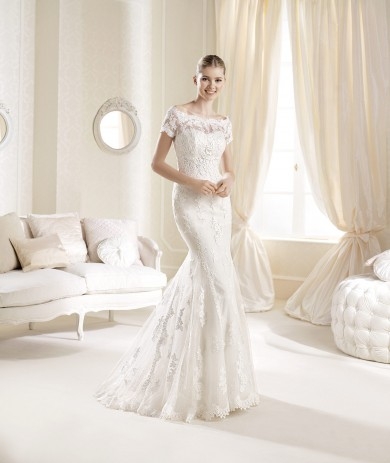 Trumpet Mermaid Strapless Lace Ivory Brush Train Wedding Dress B14l0024