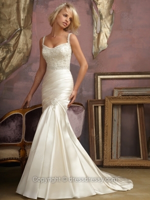Trumpet/Mermaid Straps Elastic Woven Satin Sweep Train Beading Wedding Dresses