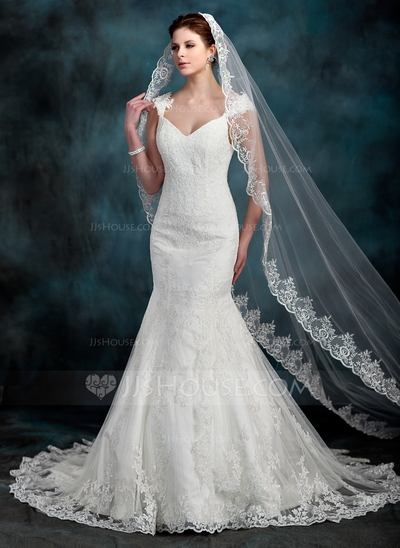 Trumpet/Mermaid Sweetheart Chapel Train Satin Tulle Wedding Dress 