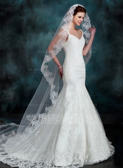 Trumpet/Mermaid Sweetheart Chapel Train Satin Tulle Wedding Dress  - Image 2