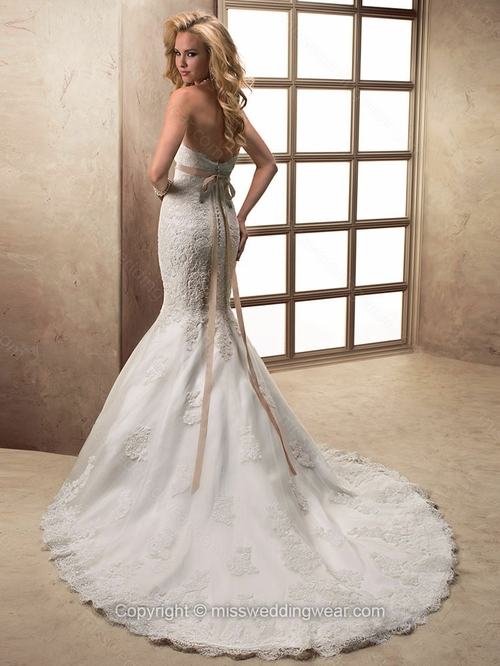 Trumpet/Mermaid Sweetheart Lace Court Train Sashes / Ribbons Wedding Dresses - Image 2