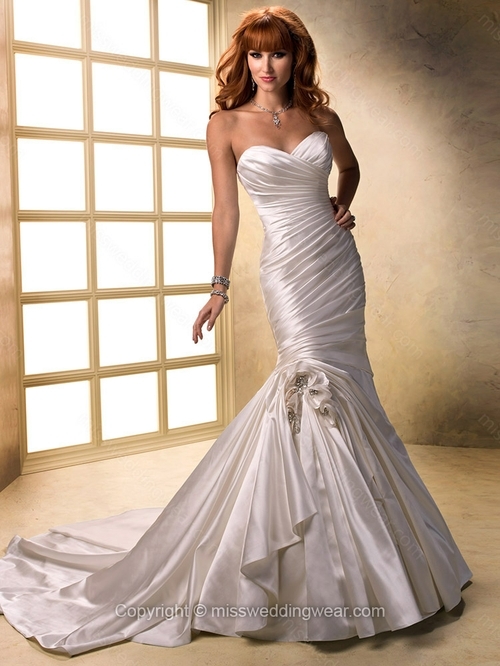 Trumpet/Mermaid Sweetheart Satin Court Train Flower(s) Wedding Dresses