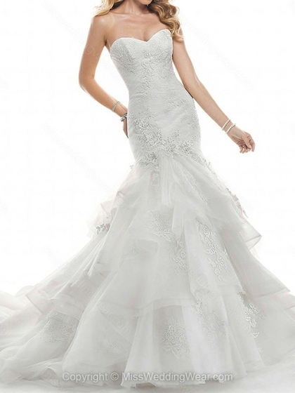 Trumpet/Mermaid Sweetheart Tulle Court Train Lace Wedding Dresses