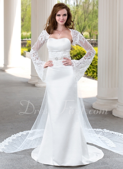 Trumpet/Mermaid Sweetheart Watteau Train Satin Tulle Wedding Dress