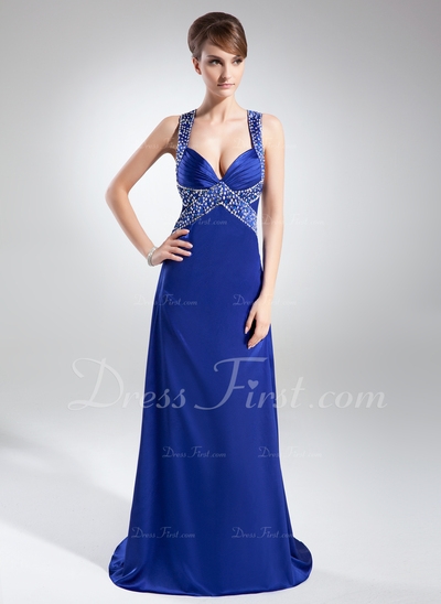 Tubo Coração Trem da varredura Charmeuse Vestido de baile com Pregueado Lantejoulas (008015739)