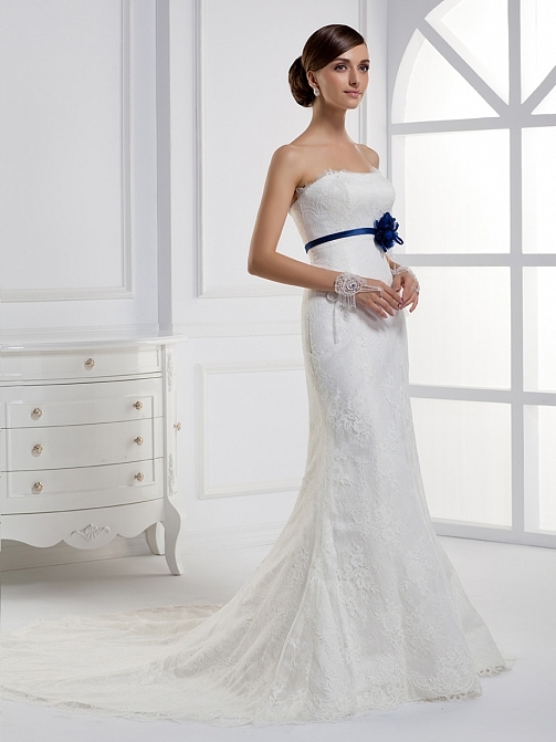 Tulle Strapless Mermaid Empire Floor Length With Appliques Wedding Dress