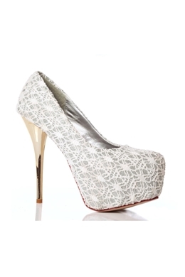 Unique Closed Toe Lace Flowers Crystal Stiletto Heel Wedding  - Image 2