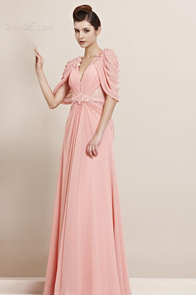 Unique Designed Appliques Shoulder Lace Back Column Floor-length Dress
