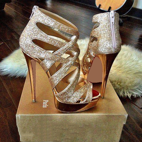 Unique Gold Stiletto Heel Peep Toe Sandals