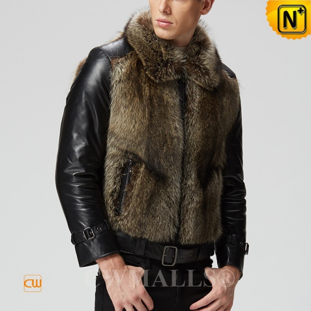 USA Brand | CWMALLS® Anchorage Fur Trim Leather Jacket CW817257[Global Free Customization Fur Coat]