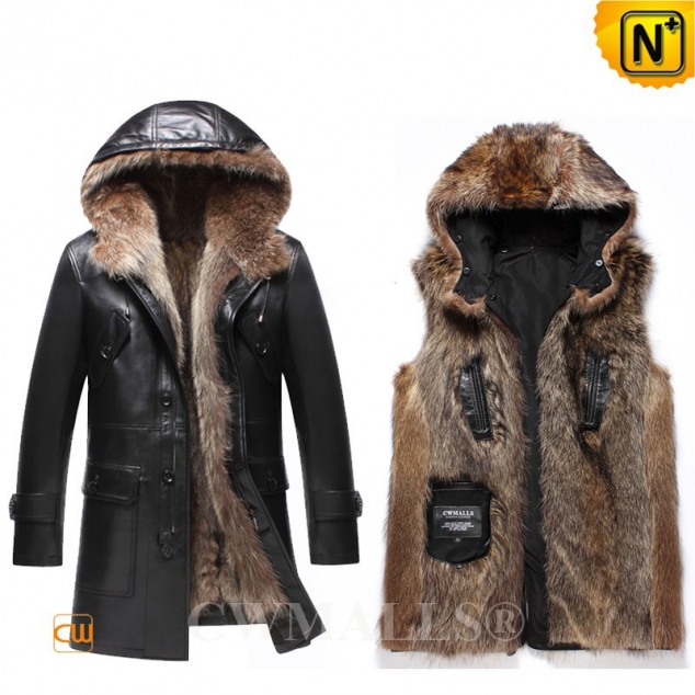 USA Brand | CWMALLS® Minneapolis Raccoon Fur Leather Coat CW836025[Customizable Leather Jacket]