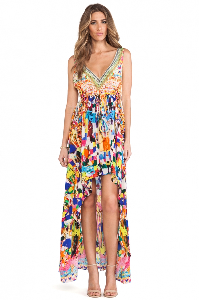 V NECK ASYMMETRICAL HEM DRESS
