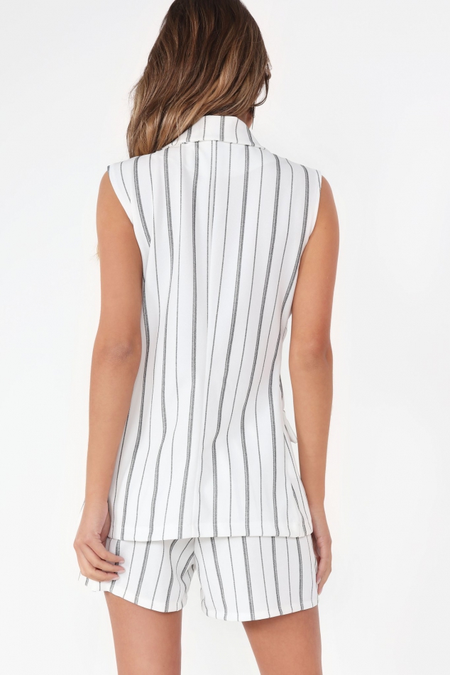Vavavoom Tamatha White and Black Pinstripe Blazer and Shorts Co-Ord - Image 2