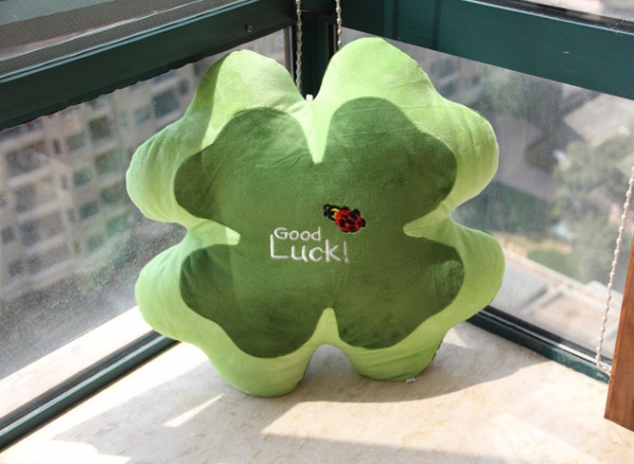 Verdurous Green Lucky Floral Short Plush Decorative Pillow 