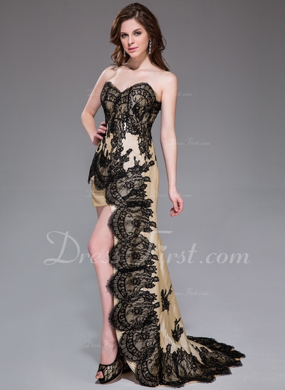 Vestido tubo Escote corazón Asimétrico Tafetán Vestido de baile de promoción con Cordón