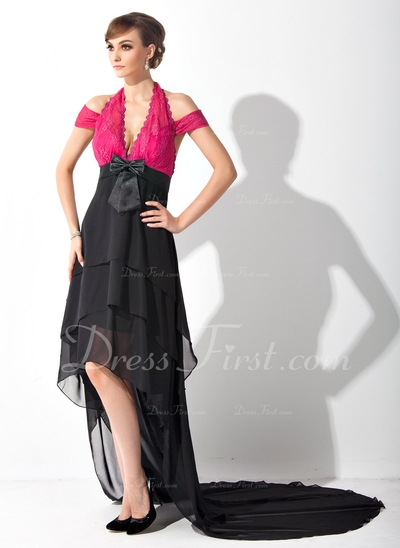 Vestidos princesa/ Formato A Cabresto Assimétrico De chiffon Charmeuse Laço Vestido para a mãe da no