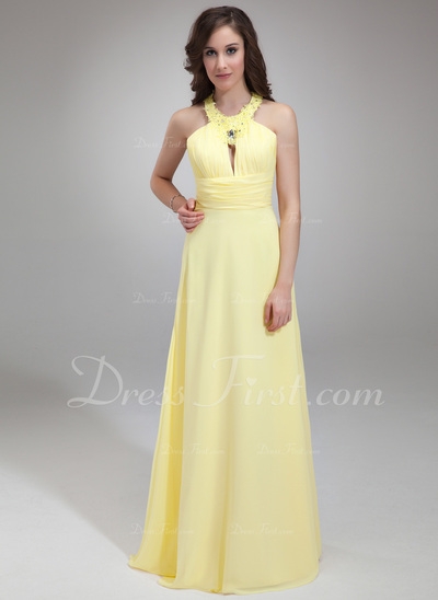Vestidos princesa/ Formato A Cabresto Chá comprimento De chiffon Vestido de baile com Pregueado Bord